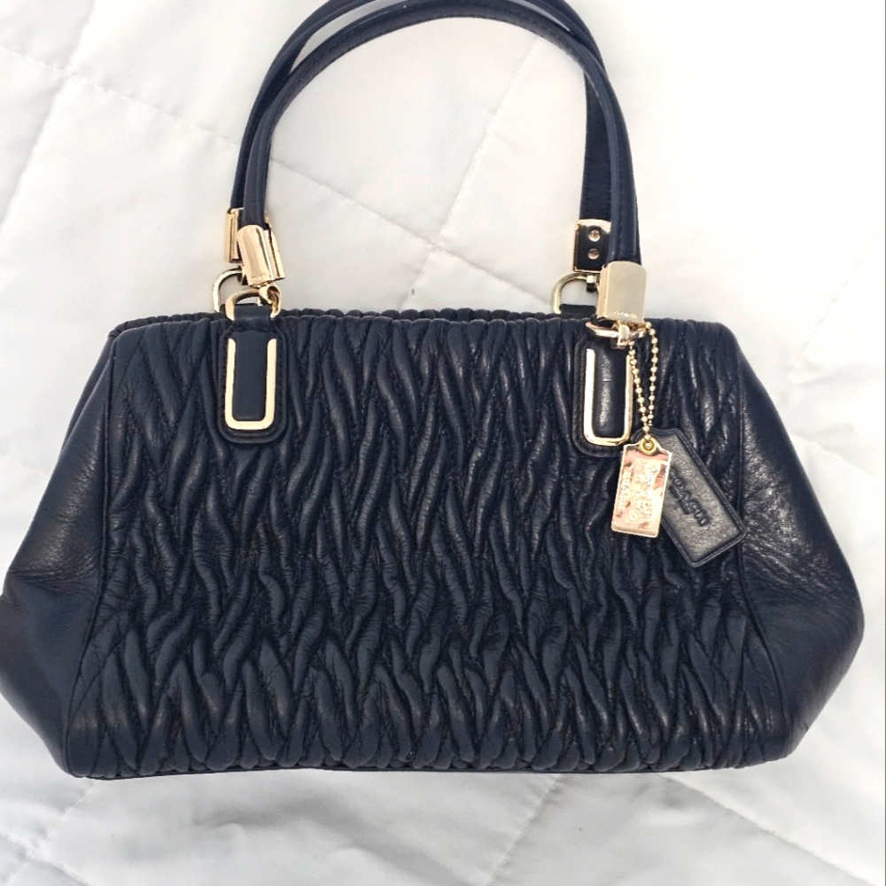 Coach Black Twist Gathered Leather Madison Madeline Eastwest Satchel